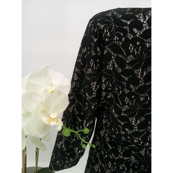 Tahari Womens Black Metallic Floral Stretch 3/4 Sleeve Lace Overlay Dress Sz 10 - Picture 7 of 10